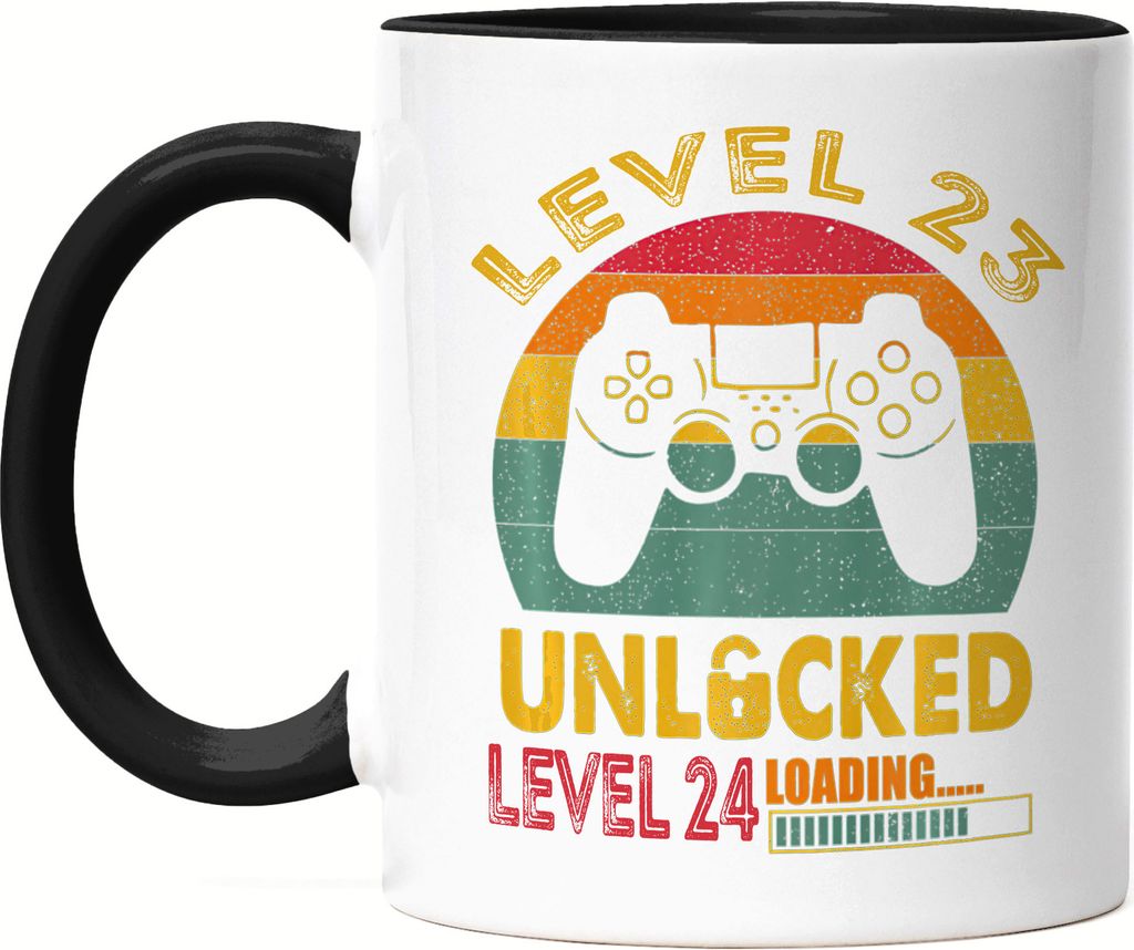 Level 23 Unlocked Level 24 Loading Tasse Schwarz 23. Geburtstag Konsole Happy Birthday Controller Gamepad Spiel