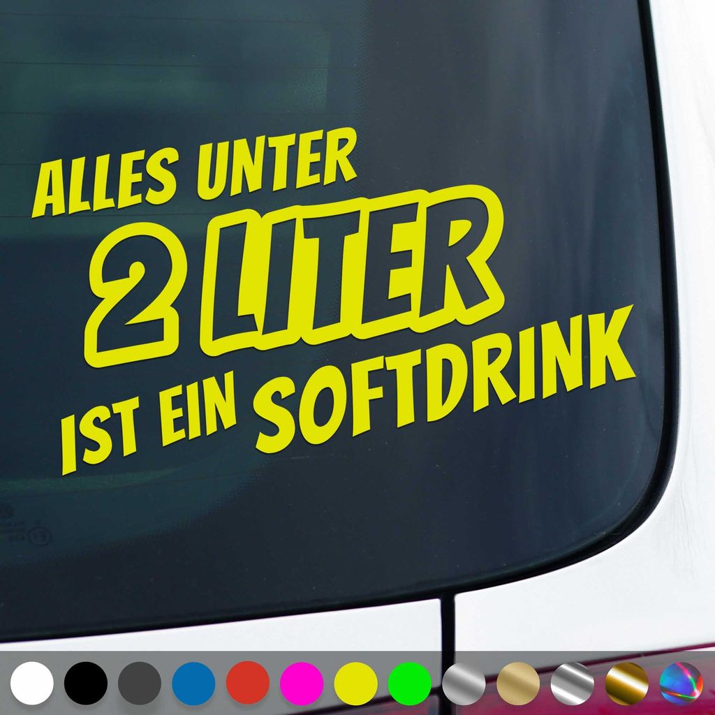 PantherPixel Alles Unter 2 Liter Aufkleber Ein Softdrink Hubraum Sticker Auto Geschenkidee Farbe Neon-Gelb