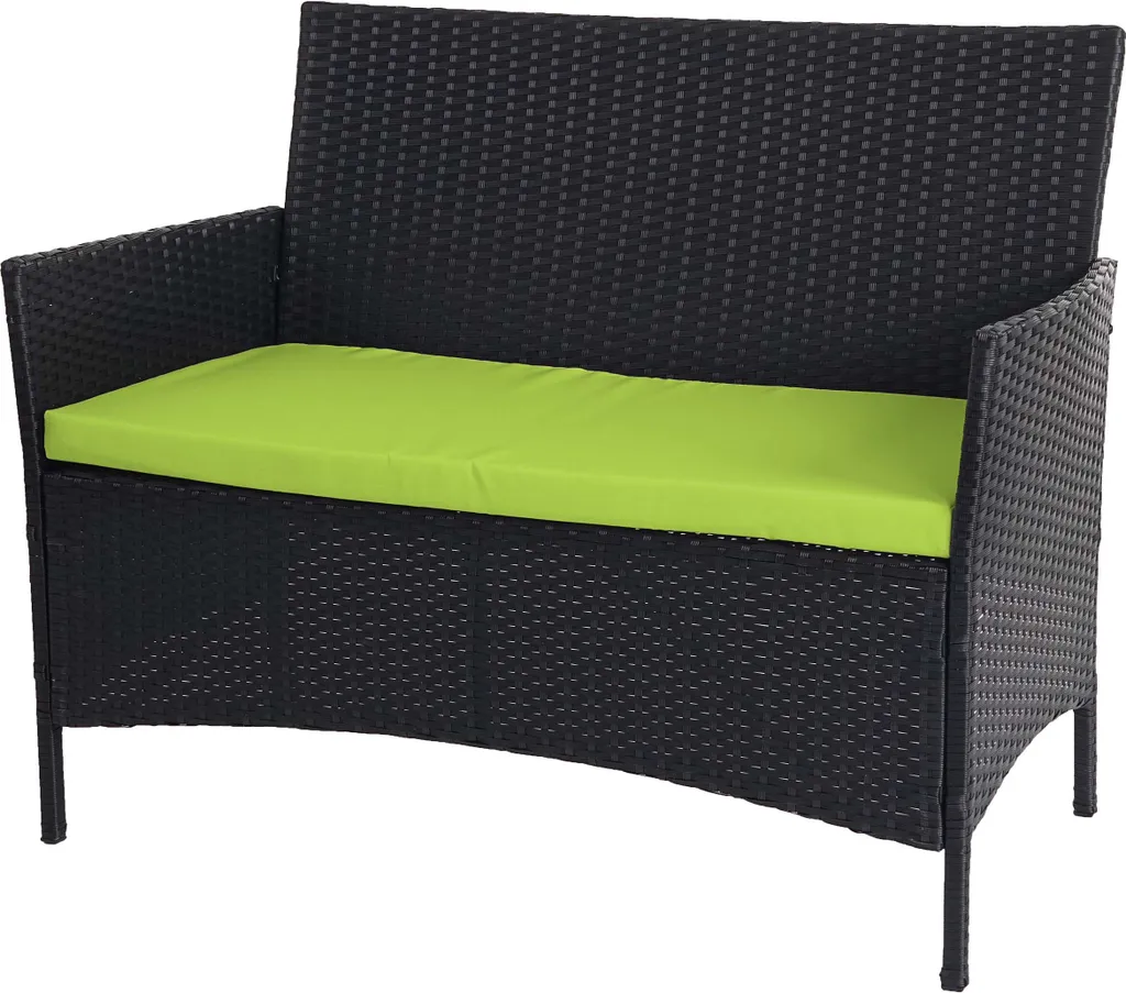 Banc de jardin Halden en poly rotin anthracite avec coussin vert