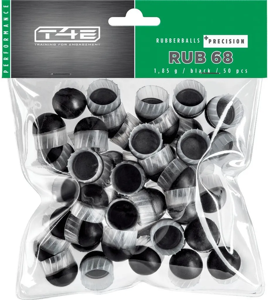 T4E RUB Prec Billes Paintball 0.68 Haut Impact - 50 Pièces Caoutchouc BK
