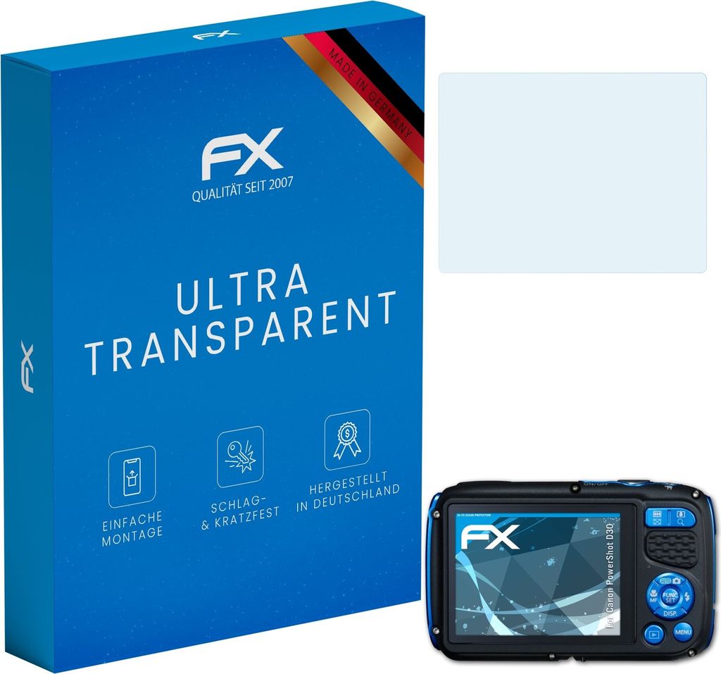 atFoliX FX-Clear 3x Schutzfolie kompatibel mit Canon PowerShot D30 Displayschutzfolie