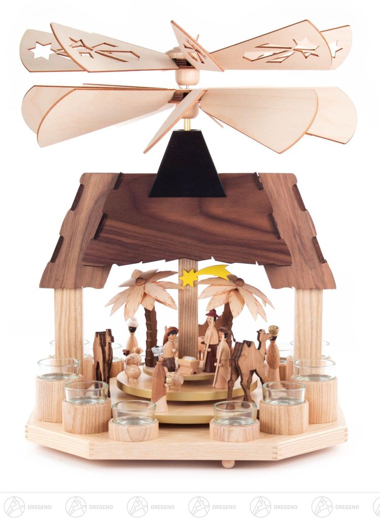 Pyramide mit Christi Geburt, 2 Teller und 2 Flügelräder, für Teelichte Breite x Höhe x Tiefe 34 cmx43 cmx32,5 cm NEU