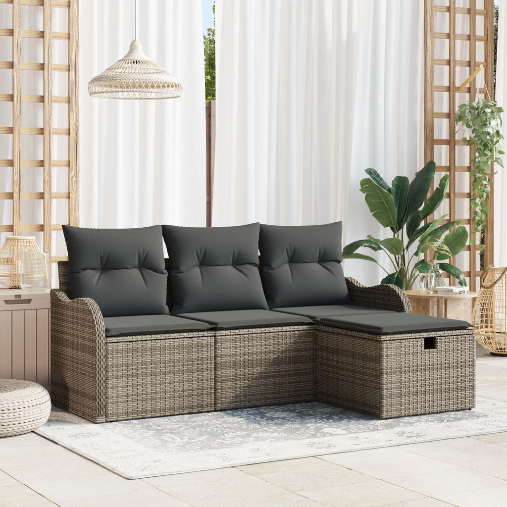 Möbel 4-tlg. Garten-Sofagarnitur mit Kissen Grau Poly Rattan - Gartensofas 3358948