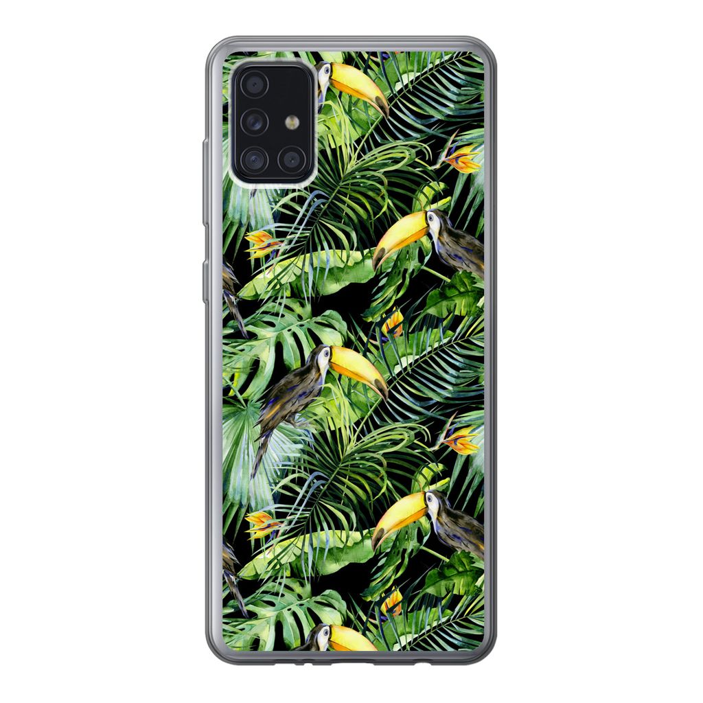 MuchoWow Handyhülle Schutzhülle Hülle für Samsung Galaxy A52 5G Tukan - Muster - Pflanzen Silikon Softcase Handy Hülle - Umschlag