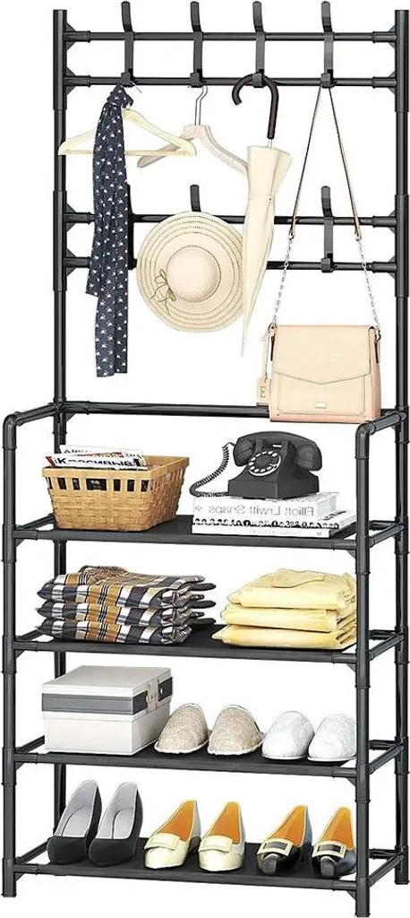 Étagère à chaussures avec porte-chapeaux gris clair à 4 niveaux en PP