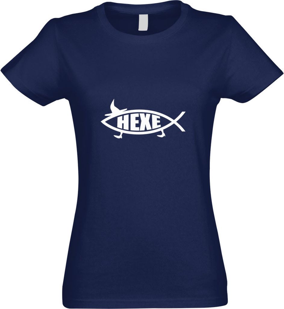 Kiwistar - T-Shirt tailliert - Damen - Navy - Hexe Fisch - mit Motiv Bedruckt - Funshirt Design - Sport - Freizeit - Damen - XXL