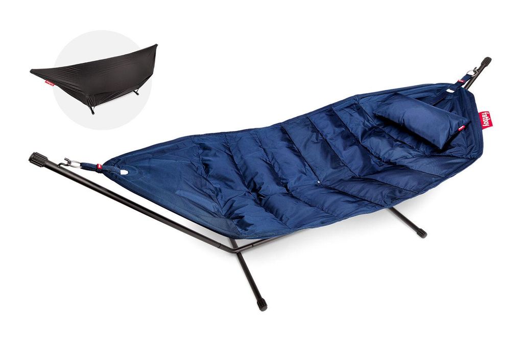 Fatboy Headdemock Deluxe XXL Hängematte inkl. Kissen Dunkelblau Freistehend Outdoor Garten Hängematte Ständer Luxus Hängematte, Tragfähigkeit ...