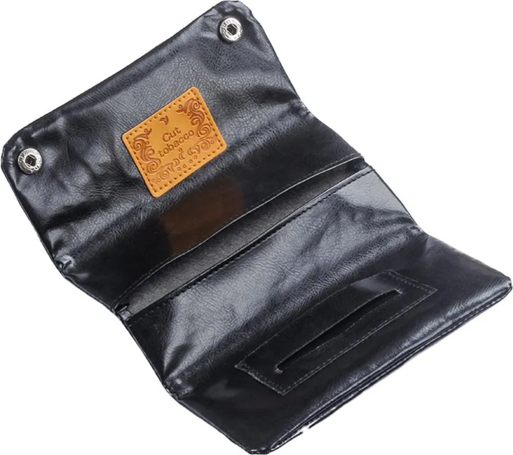 INF Portatabacco Vintage Nero in Finto Cuoio con Porta Cartine Integrato