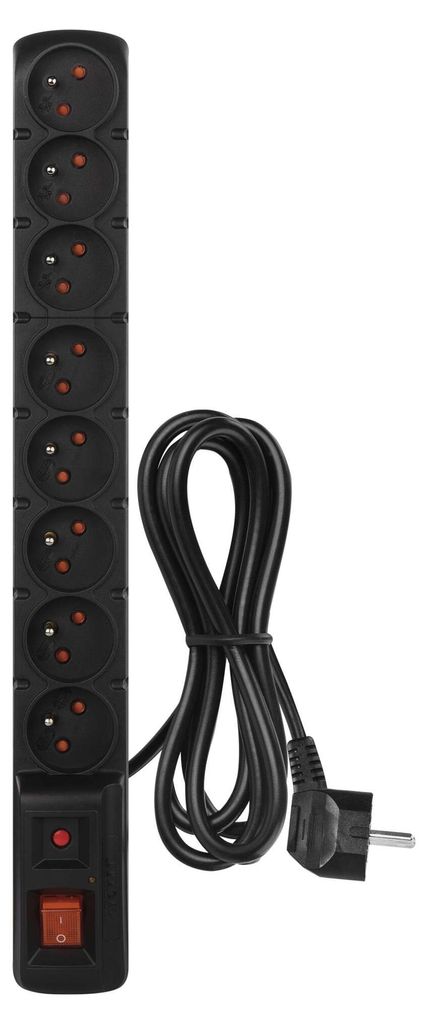 Přepěťová ochrana – 8 zásuvek, 1,5m, černá