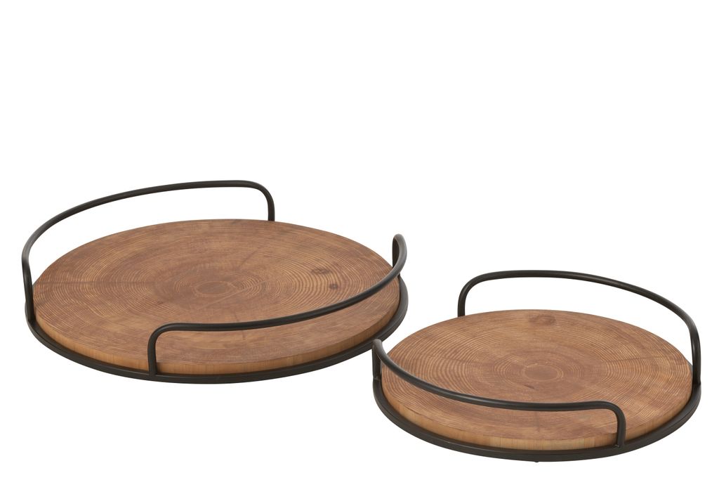 J-Line Set Von 2 Tabletten Rund Mdf/Eisen Naturell/Schwarz