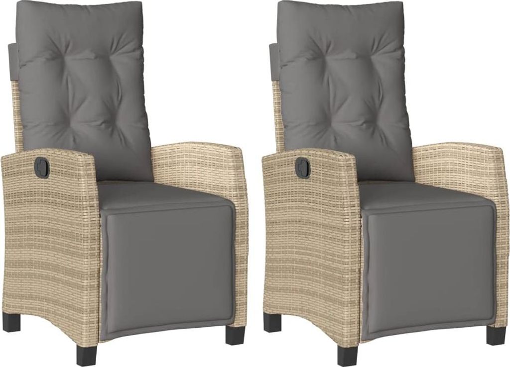 vidaXL Gartensessel mit Fußteil 2 Stk. Verstellbar Poly Rattan