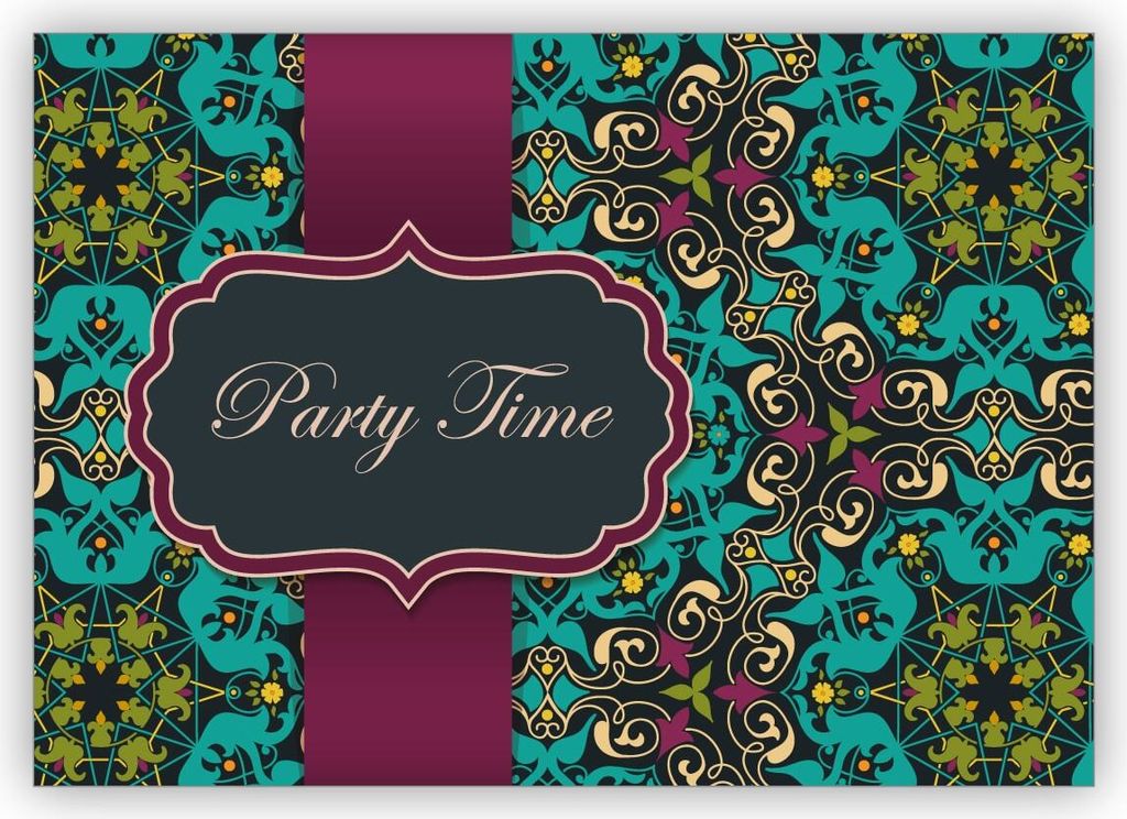 Elegante Einladungskarte für Geburtstags Fete, Abi Feier, Geburtstags Fest mit arabischem Muster im orientalischen Stil, hellblau türkis: Party time