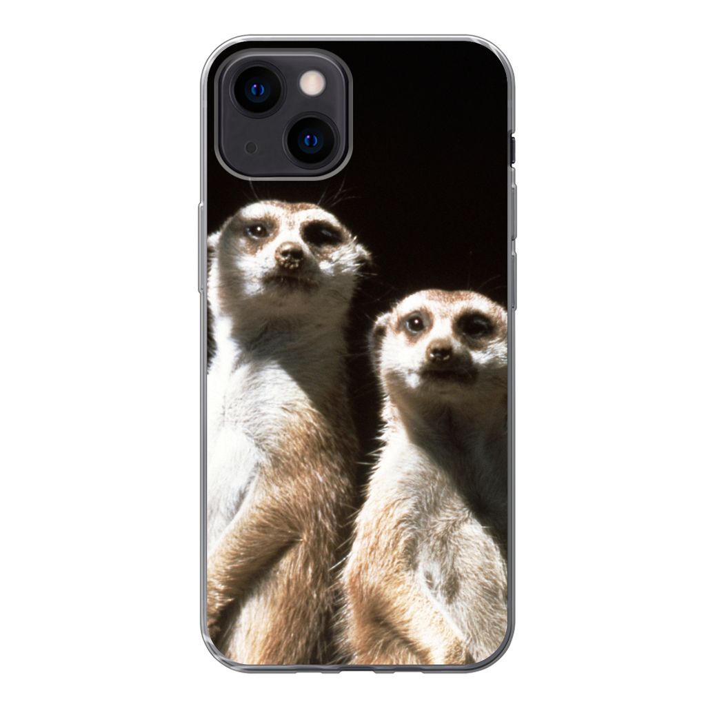 MuchoWow Handyhülle Schutzhülle Hülle für iPhone 13 mini Schwarz - Erdmännchen - Tiere Silikon Softcase Handy Hülle - Softcase
