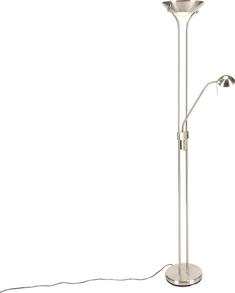 QAZQA - Modern Stehleuchte I Stehlampe I Standleuchte I Lampe I Leuchte Stahl I Silber I nickel matt mit Leselampe inkl. LED und Dimmer - Diva Dimm...