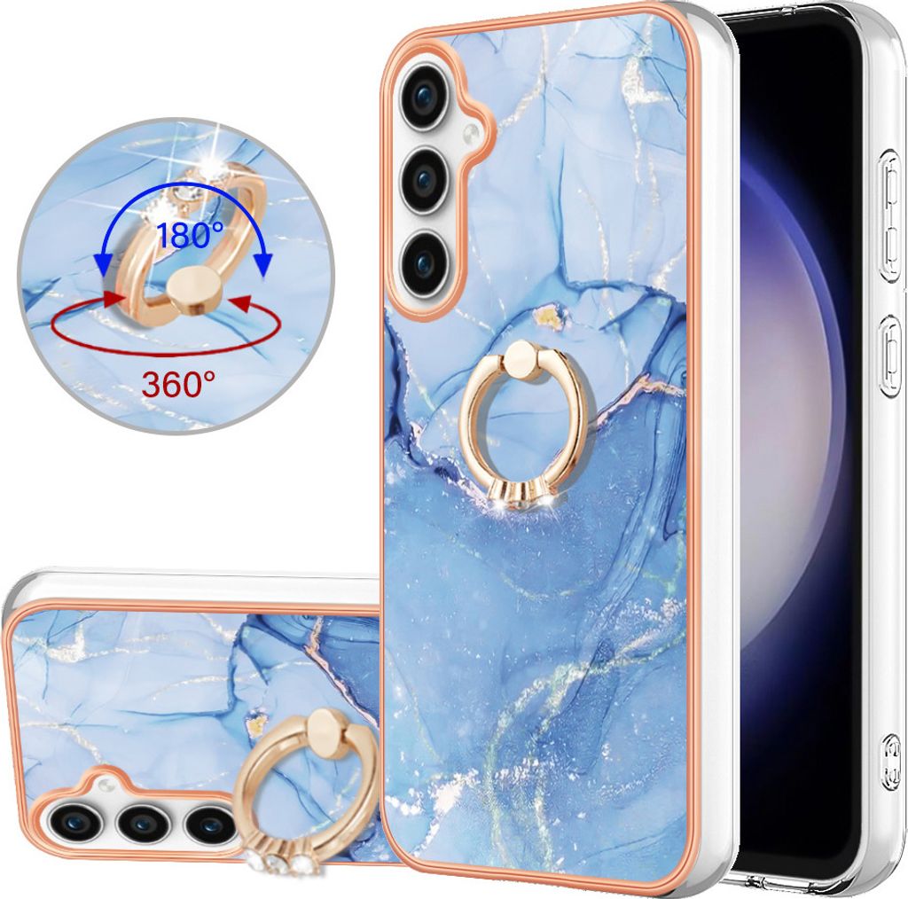 Hülle für Samsung Galaxy S23 FE Muster TPU Silikon Stoßdämpfer Bumper Schutzhülle mit Ring Ständer Hellblau