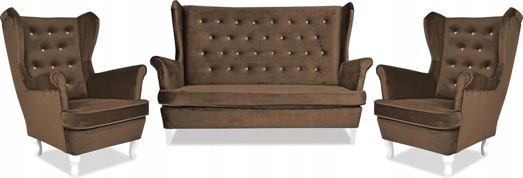 Family Meble Set aus Sofa + 2 Sessel Diana 2-Sitzer Sofa Couch Zierpolsterung Freistehendes Lounge Sofa Bequem zum Entspannen Wohnzimmer Büro (ROY...