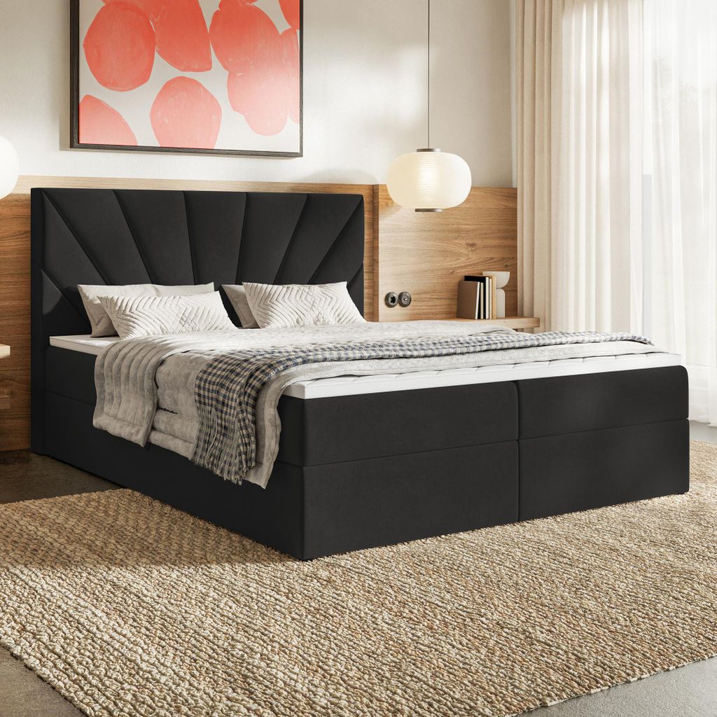 MOTIVENA Aspen Boxspringbett 180x200 Schwarz Samt (Jasmine Produktbild 