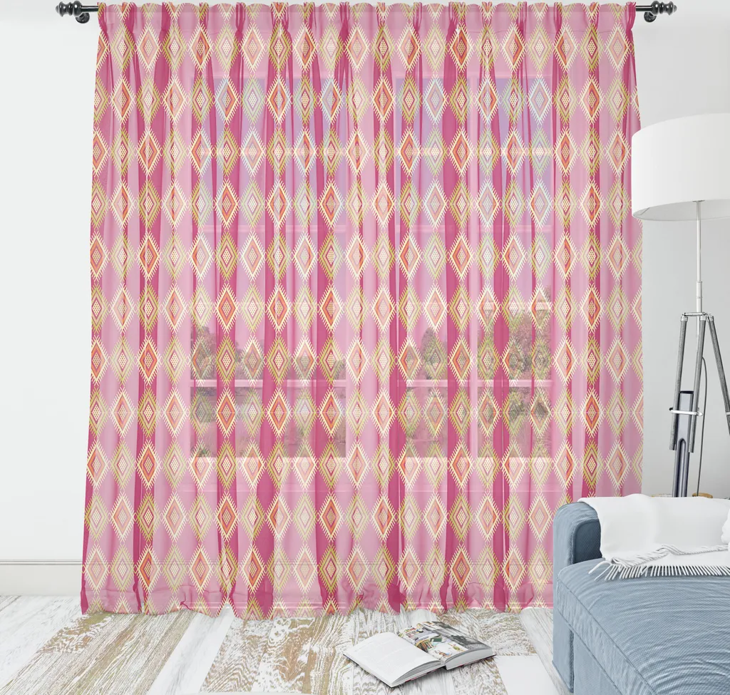 ABAKUHAUS Arazzo etnico, Ornamento geometrico tradizionale Illustrazione folcloristica, Soggiorno Camera da letto Tessuto da parete in raso setoso, 160 cm x 274 cm, Magenta Multicolore