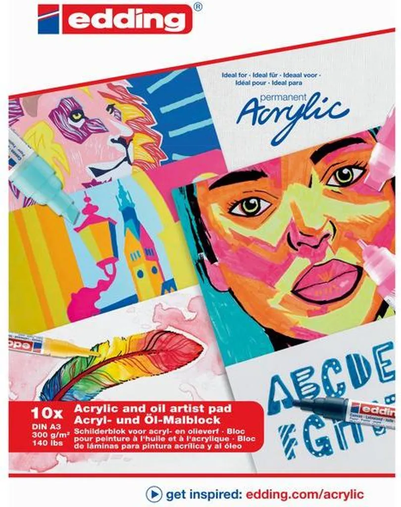 Bloc Papier Peinture A3 Anti-Gondolement Edding 30010 Huile et Acrylique