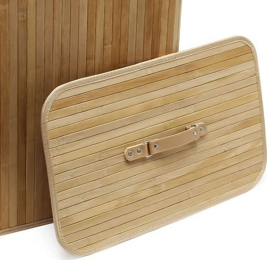 Panier à linge en bambou 105L avec sac en lin amovible - 52x32x63 cm
