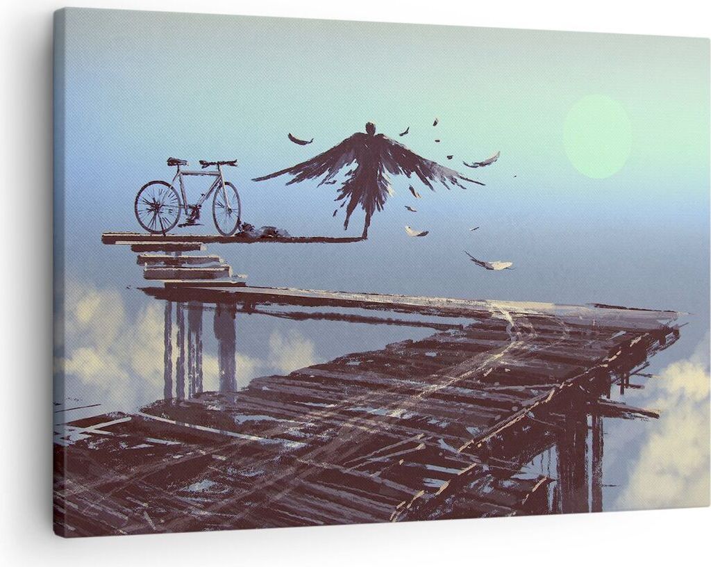 Bild auf Leinwand - Leinwandbild - Vogel Fahrrad modern - 70x50cm - Wand Bild - Wanddeko - Leinwanddruck - Bilder - Kunstdruck - Wanddekoration - L...