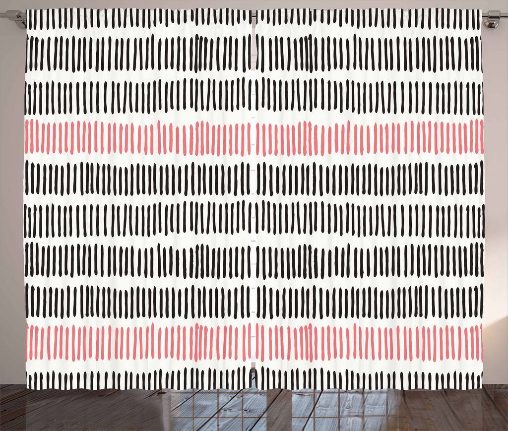 ABAKUHAUS Abstrakt Rustikaler Vorhang, Retro Linien Hipster, Wohnzimmer Universalband Gardinen mit Schlaufen und Haken, 280 x 175 cm, Black Coral W...