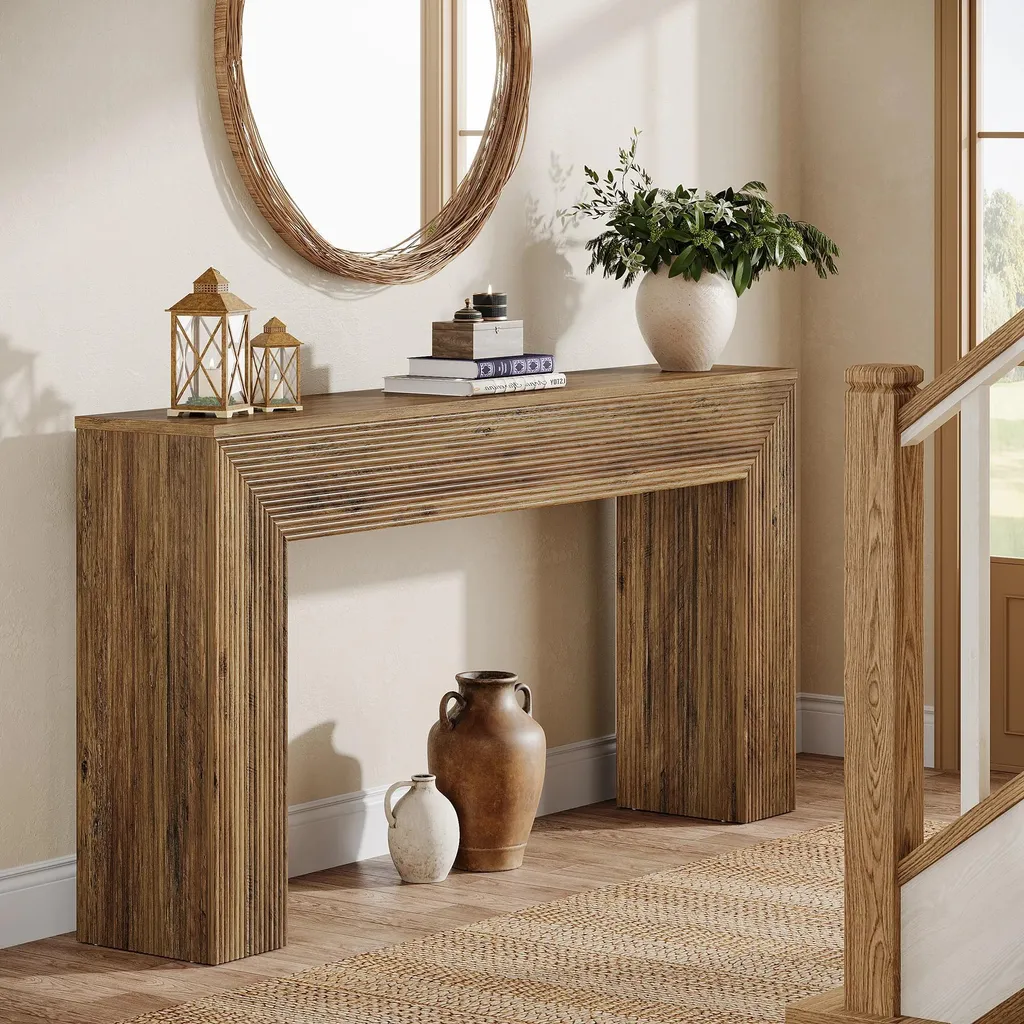 Console de salon fine de 30 cm de profondeur en bois rustique