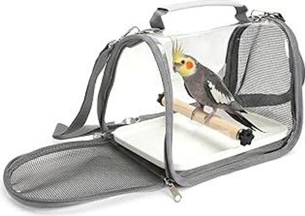 Vogel Transportbox mit Holzstab und Tablett, Rucksack für Vögel, Vogeltragetasche mit Stehstange, Leichter Rucksack für Papagei, Vogelkäfig fü...
