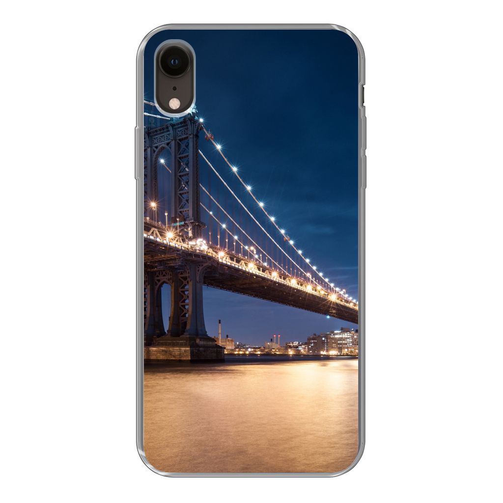 MuchoWow Handyhülle Schutzhülle Hülle für iPhone XR New York - Manhattan - Mond Silikon Softcase Handy Hülle - Schutzdeckel
