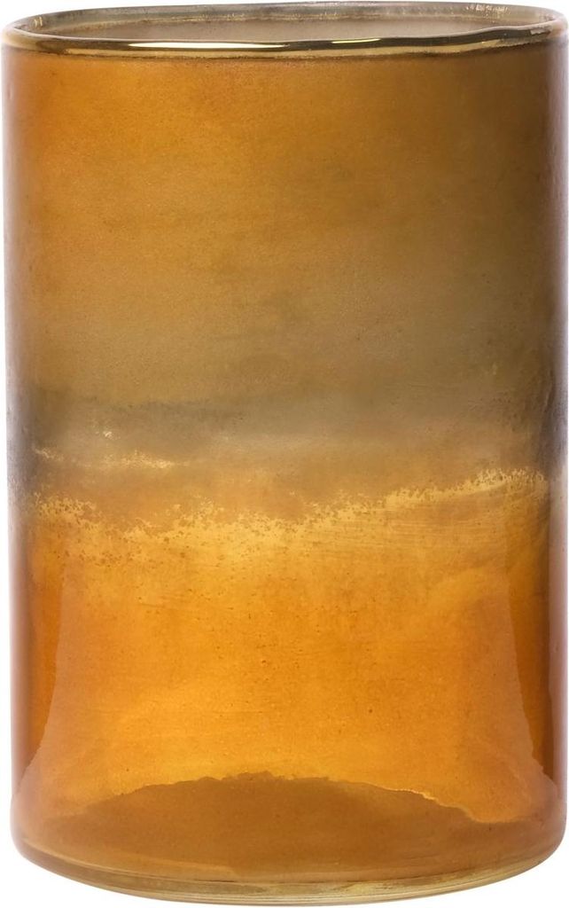 INNA-Glas Maxi Teelichtglas Rigoberto, Oben Gold, orange-braun-klar, 15 cm, Ø 10 cm - Teelichthalter