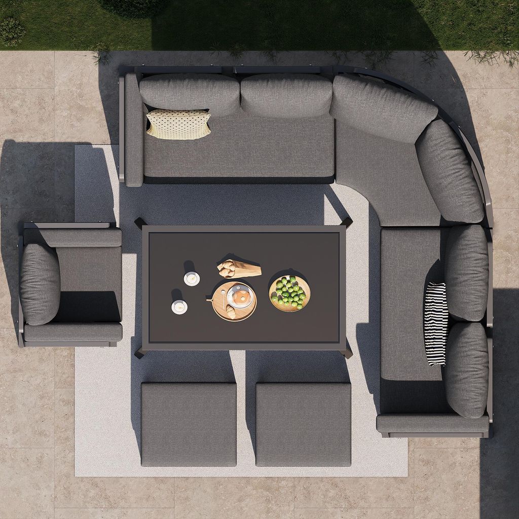 Modulares 6-teiliges Gartenmöbel Set Stahl Sitzgruppe 8 Personen Lounge-Set Grau inkl. Glastisch & 8cm Polstern, wetterfeste Terrassenmöbel Garnitur