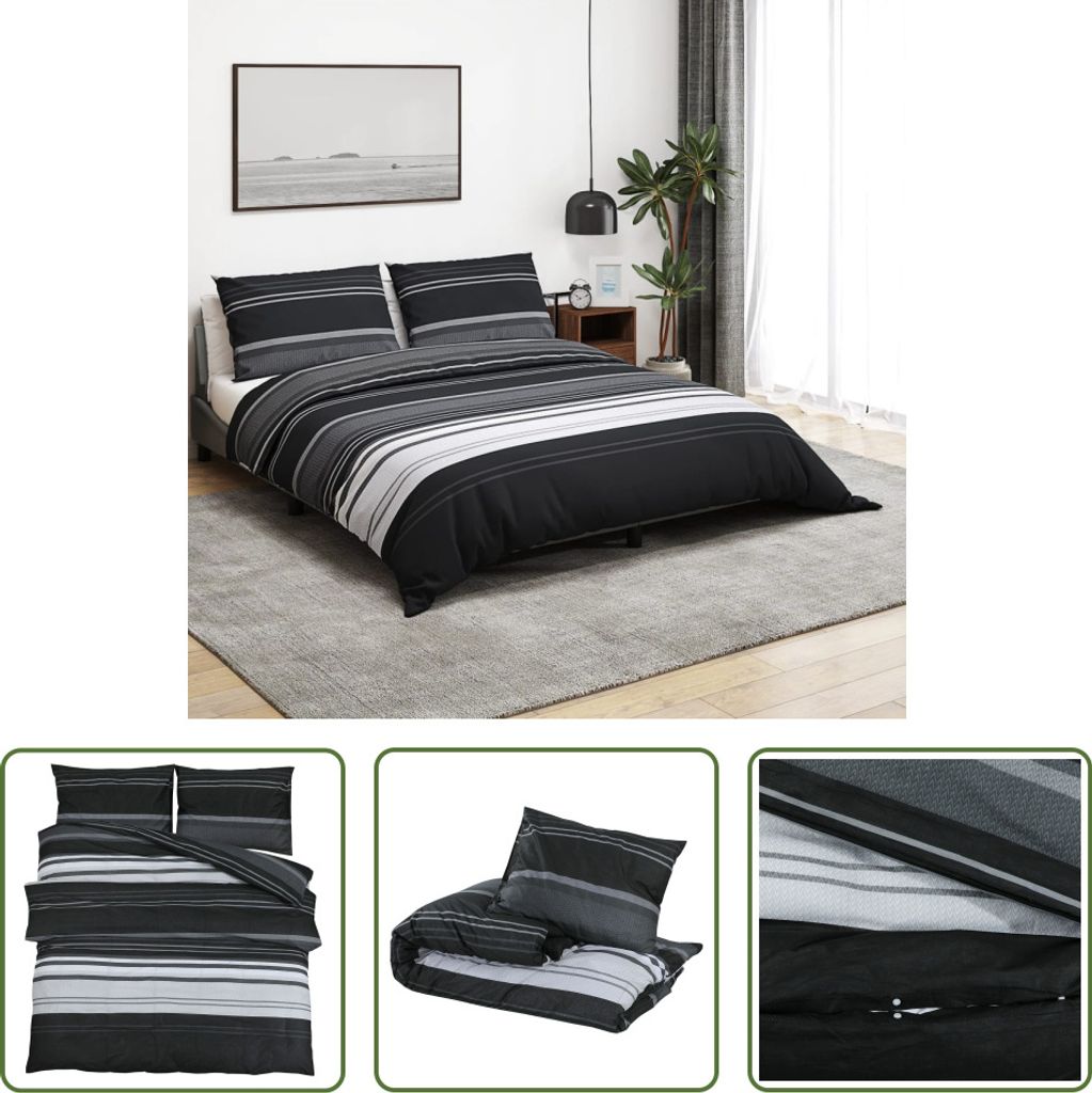 The Living Store Bettwäsche-Set Schwarz und Weiß 200x200 cm Baumwolle