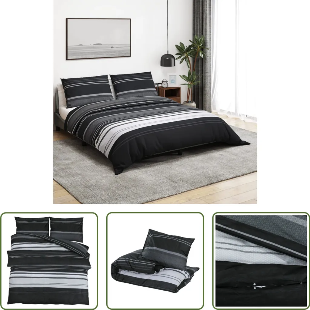 Set Letto 200x200 Cotone Bianco e Nero The Living Store Elegante