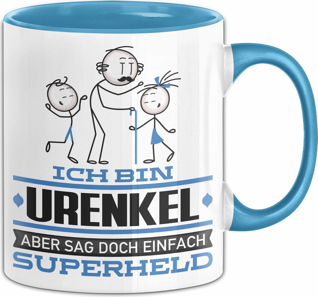 Urenkel Geschenk Tasse Ich Bin Urenkel Aber Sag Doch Einfach Superheld Lustige Geschenkdiee für Urenkel Kaffee-Becher (Blau)