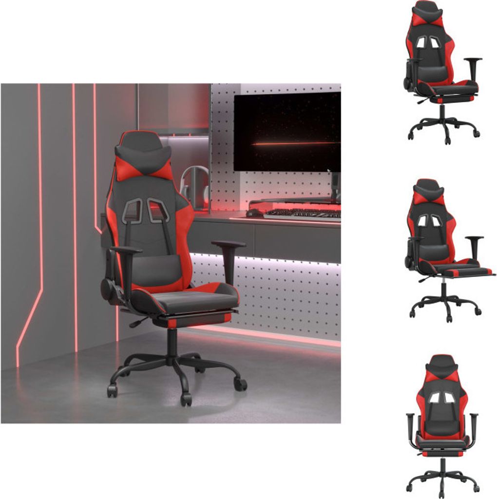 vidaXL Gaming-Stuhl mit Massage & Fußstütze Schwarz & Rot Kunstleder - Gaming-Sessel