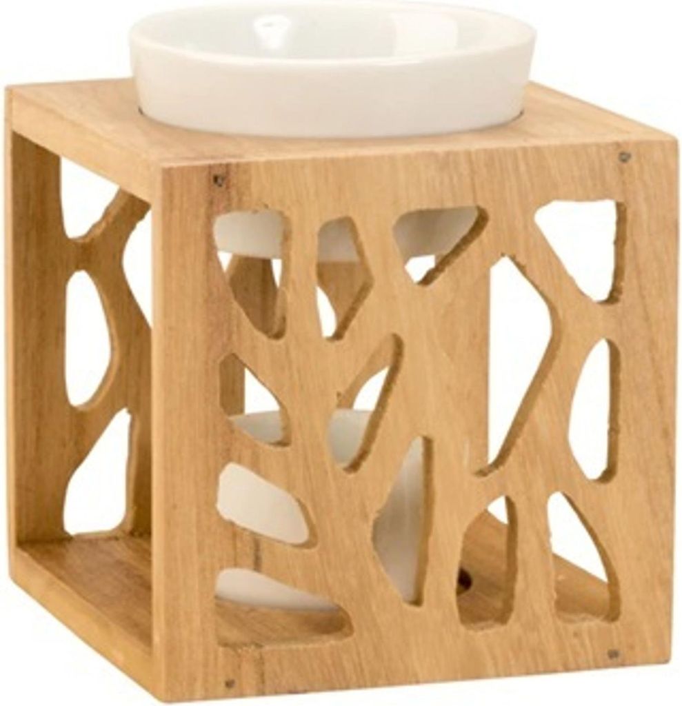 GKA Duftlampe Blatt für ätherische Duftöle aus Keramik Bambus Diffusor Lampe Verdunster Holz