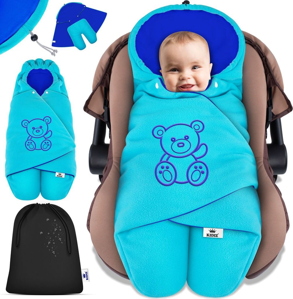 KIDIZ Baby Einschlagdecke Babyschale Winter Herbst Babydecke mit Kapuze & Tasche Universal Fußsack kompatibel mit Maxi-Cosi, Römer, Buggy, Kind...