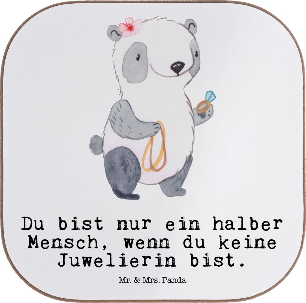 Mr. & Mrs. Panda Tischschoner Juwelierin Herz - Weiß - Geschenk, Lustig, Schmuckgeschäft, Witzig, Coaster, Spruch, bar untersetzer, gläserunters...