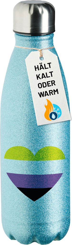 Huuraa Trinkflasche Nonbinary Pride Flagge LGBTQ Herz 500ml Blue Edelstahl Wasserflasche Trinkflasche Geschenkidee