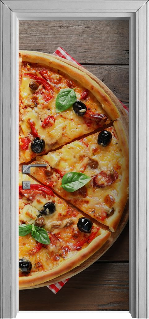 Tür Selbstklebende 80x210 cm Türfolie Türtapete Klebefolie - Pizza Oliven Würstchen