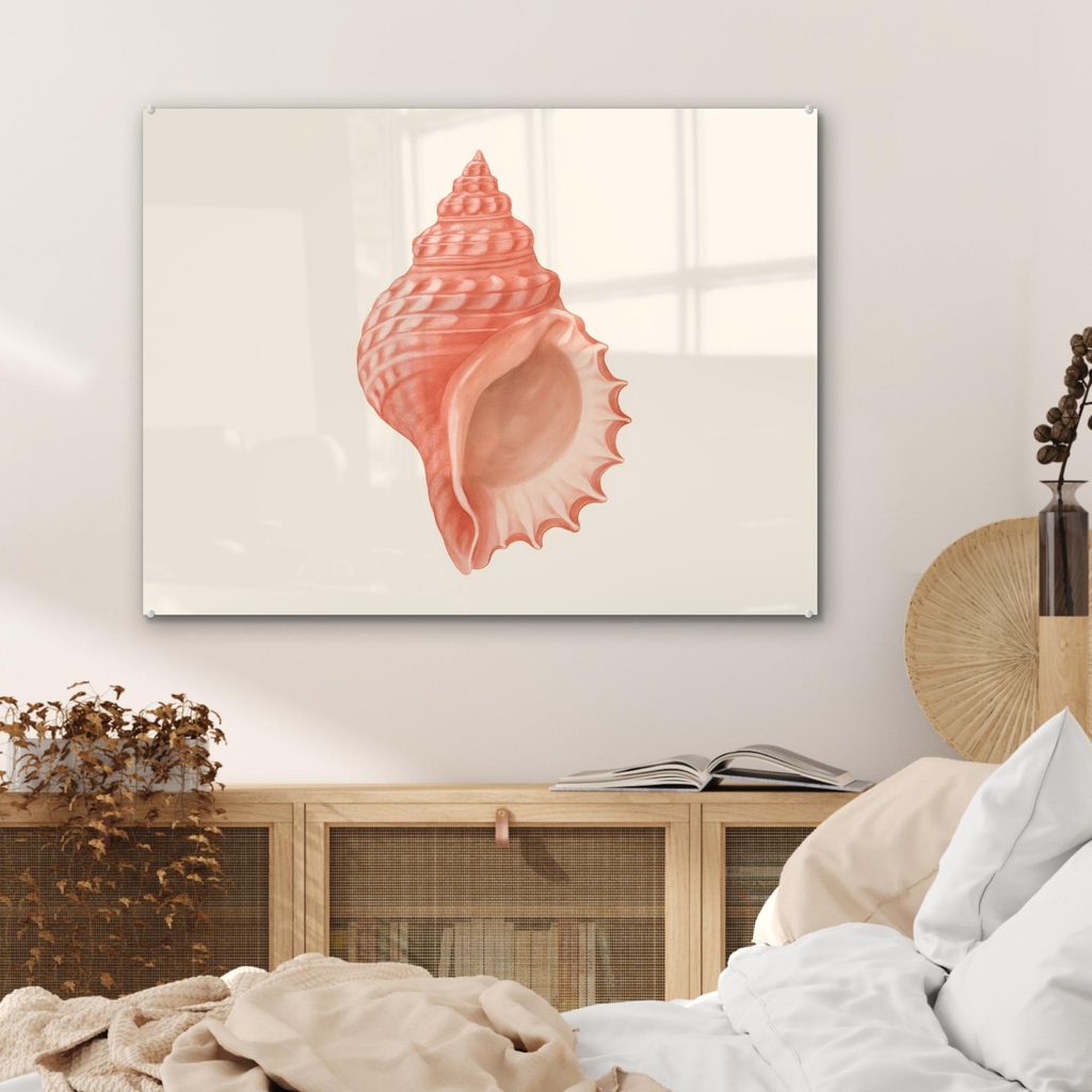 MuchoWow Glasbilder - Bilder auf Wandbild - Foto auf Glas Muschel - Rosa - Textur 80x60 cm Wanddekoration aus Glas - Acrylglasbild - Acrylbilder - ...