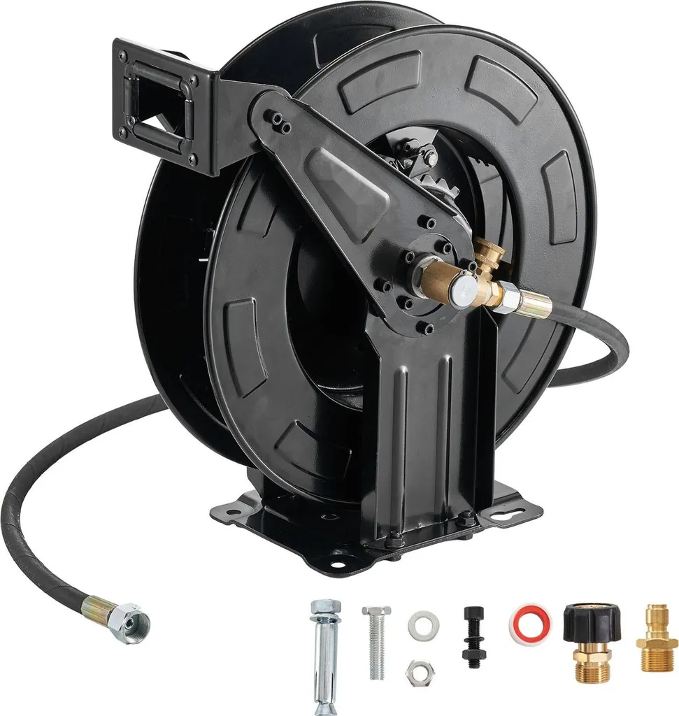 Dévidoir automatique pour nettoyeur haute pression - Acier et tuyau 15m