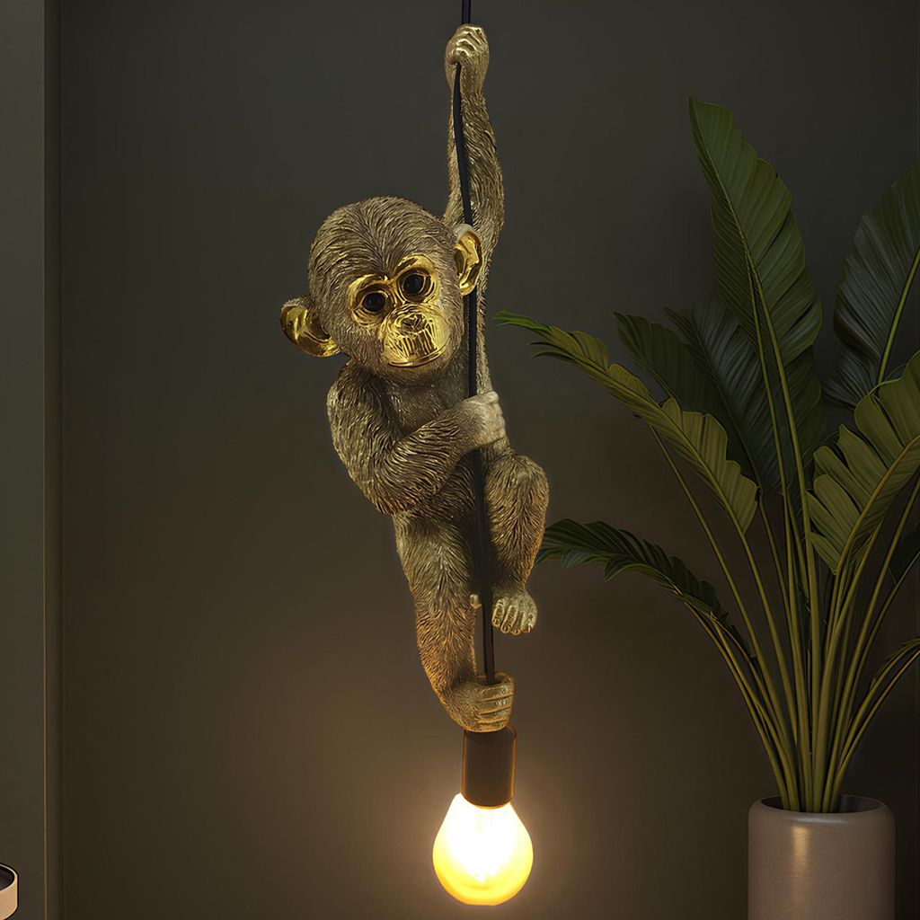 riess-ambiente Hängelampe MONKEY 55cm gold Polyresin Produktbild 