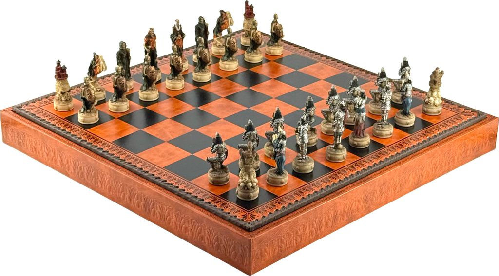 Skelett-Schachset 8 cm | 3-in-1 Italienisches Kunstlederbrett 48 cm