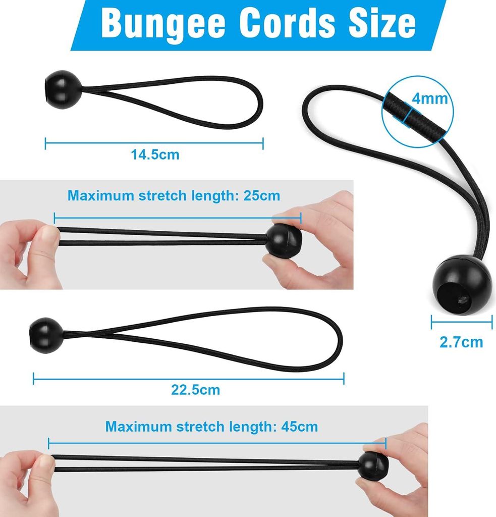 20 Stück Spanngummis mit Kugel Schwarz, 10 × 14,5cm + 10 × 22,5cm Planenspanner mit Kugel Gummispanner Expanderschlingen Zeltgummis für Zelte, ...