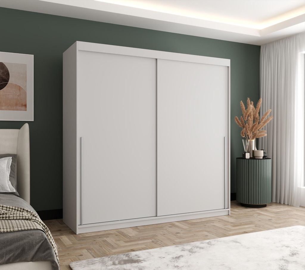 Home Collective Schwebetürenschrank Kleiderschrank Schrank Garderobe 2-türig mit Einlegeböden und zwei Kleiderstangen wählbare Handgriffe Mehrz...