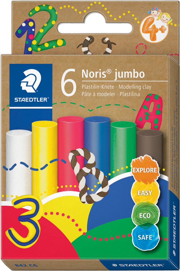 STAEDTLER Plastilin-Knete Noris jumbo 6 Basisfarben