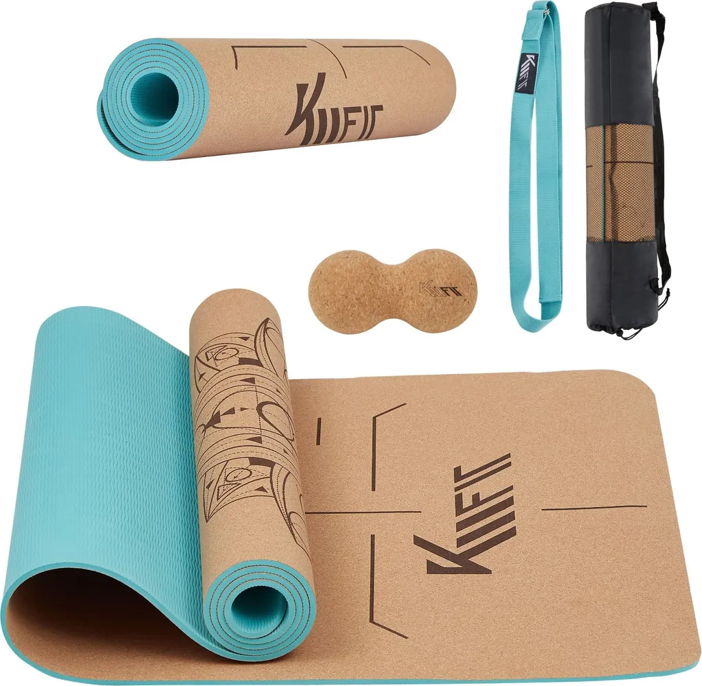 KM-Fit Tapis de yoga TPE Noir Antidérapant avec Sac et Sangle Menthe