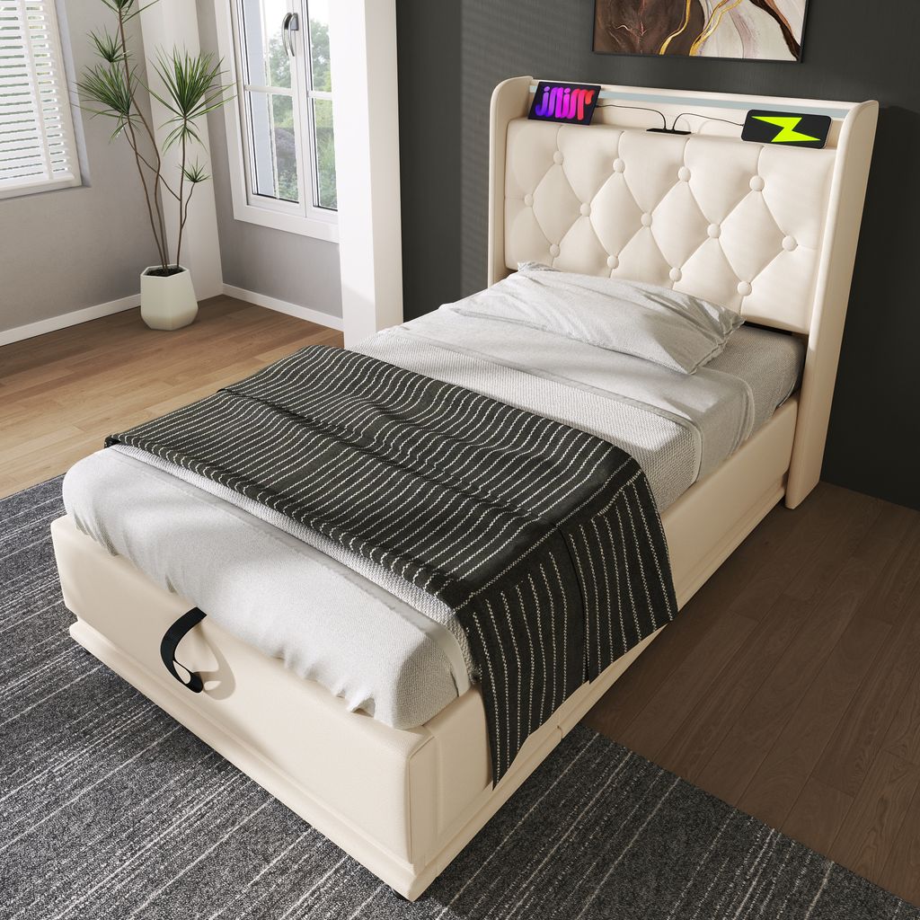 IKAYAA Boxspringbett 90x200 Cm Mit Stauraum & Matratze - Komplettset In Schwarz