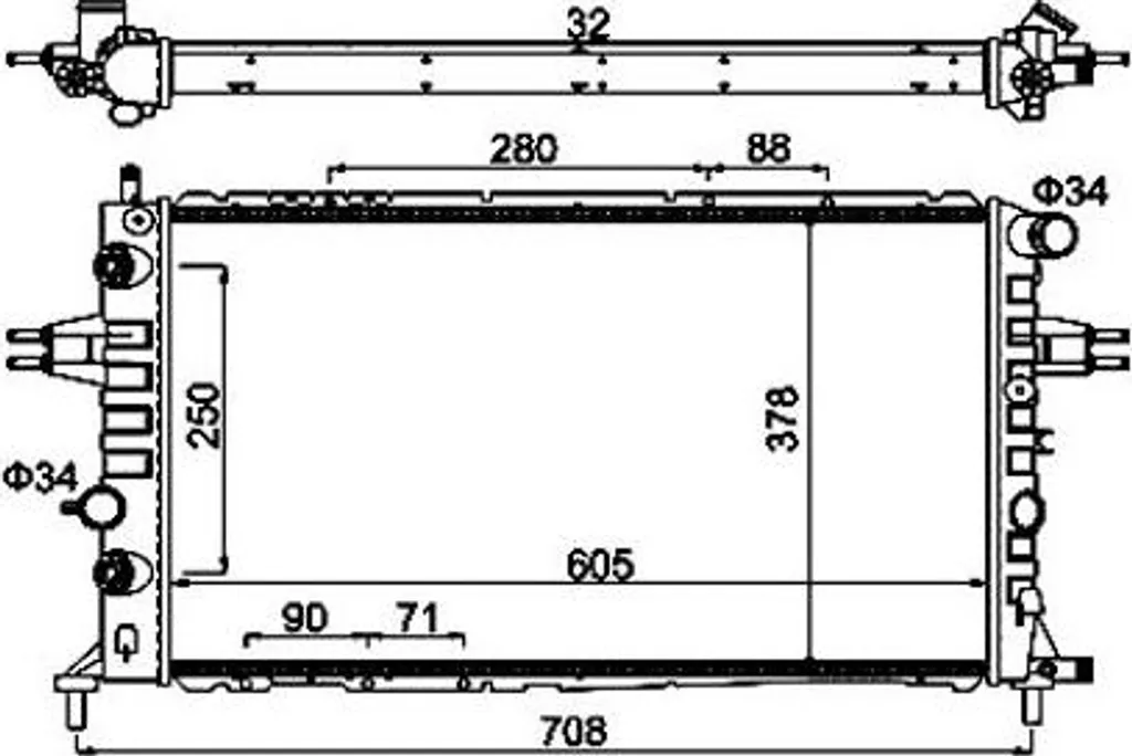 Radiateur moteur HART 602 100 pour Astra G et Zafira - OE 1300197